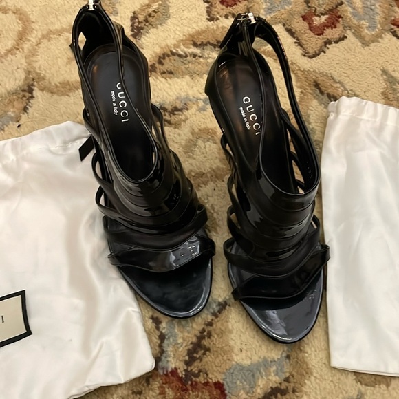 Black Gucci Strappy Sandals Heels size 37.5 - Picture 1 of 13